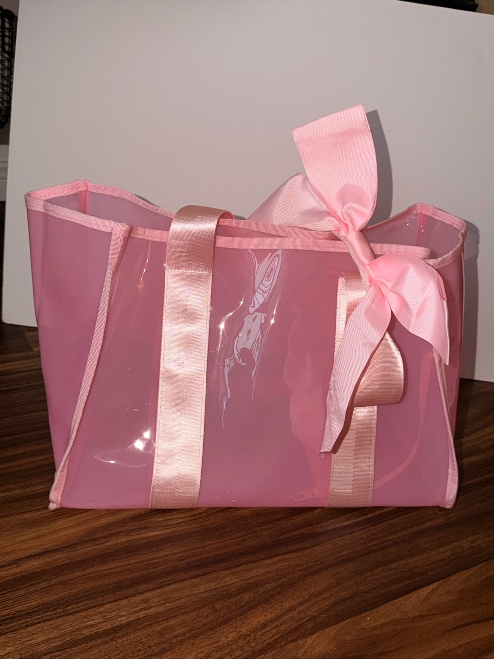 Pink Jelly Tote Bag with Bow Accent